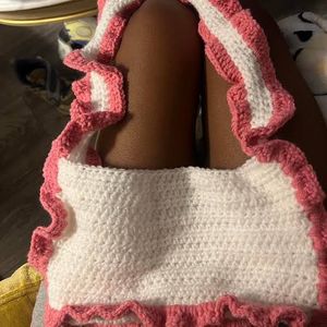 Pink Ruffle Crochet Bag