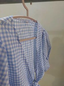 Blue Gingham Tie-Front Top