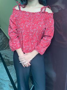 Red Floral Off-Shoulder Top
