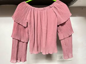 Pink Pleated Bardot Top 🩷😍