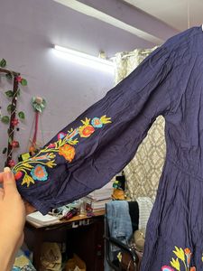 Navy Embroidered Tunic Top