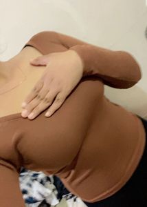 Brown V Neck Long Sleeve Top😍