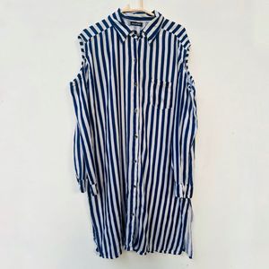 Blue & White Striped Shirt Dress