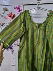 New Striped Green Kurta With Trousers Duppata