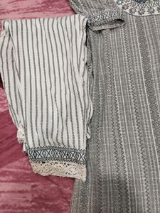 Grey White Kurti With Pant