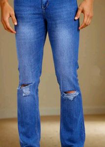 Shein Full Length Mid Wash Fixed Waist Knee Slit J