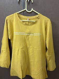 Mustard/ Yellow Solid Full Sleeve Top Tshirt