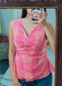 Pink Plaid Peplum Top