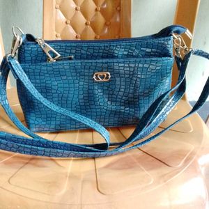 Teal Croc Embossed Crossbody Bag