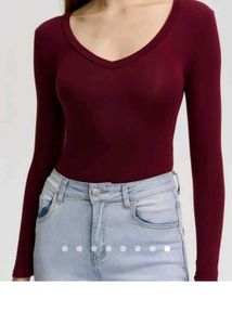 Burgundy Long Sleeve V-Neck Bodysuit Top