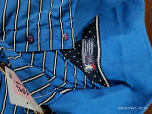 New Xl Striped Blue Polo Shirt