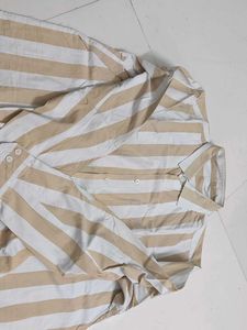 Striped Beige &amp; White Button-Down Shirt
