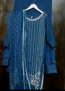 Sea🌊Blue Sharara Suit & Dupatta For 34 Bust