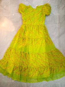 Stylish Lime green floral long Frock