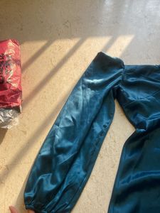 dark blue satin dress