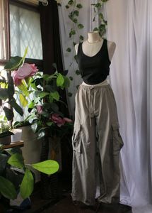 Imported Stradivarius Khaki Parachute Pants
