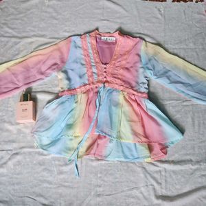 Pastel Color Korean Frilled Cute Top