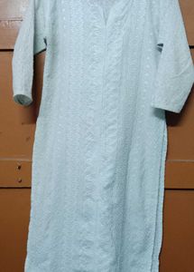 Embroidered Cyan Chikankari Kurta