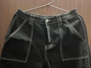 Black Cargo Jeans with White Stitching