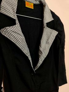 Casual Black Checked Collar Blazer
