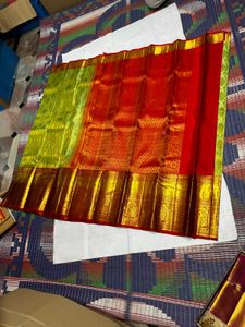 Green &amp; Red Pure Kanchipuram Silk Saree