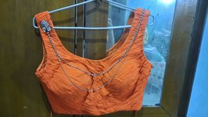 Orange Embellished Sleeveless Blouse