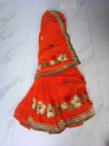 Orange Floral Saree