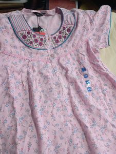 Pink Floral Nighty with Embroidery