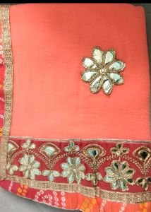 Orange Mirror Work Saree