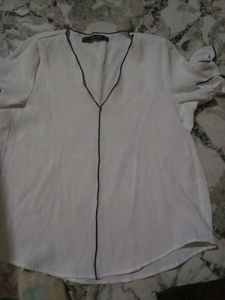 Zara White V-Neck Blouse