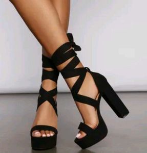 Black Lace Block Heels