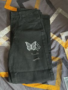 Butterfly Patch Black Jeans