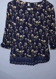 Printresty Floral Lace Trim Top