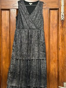 FLARED SHINY PARTY WEAR BLACK DRESS