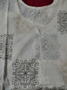 White Printed Kurta Short Size M ,S