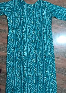 Teal Bandhani Kurti with Embroidery Size Xl