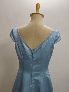 Vintage Blue Satin Evening Gown
