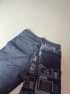 Two-Tone Graphic Print Jeans