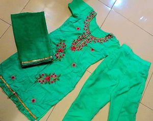 Mint Green Embroidered Salwar Suit And Dupatta