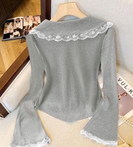 Cute Grey Lace Collar Top
