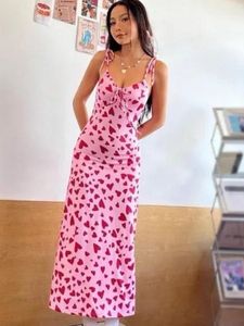 Pink Heart Print Midi Dress