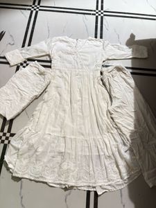 White Embroidered Chickenkari Kurta Set