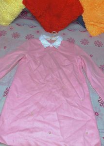 Stylish KoreanTopPink And White Koller Long Sleeve