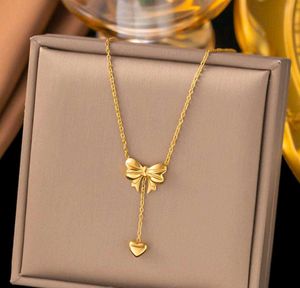 Gold Bow Heart Necklace