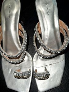 Silver Heels with Rhinestones
