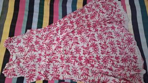 Pink Floral Print Cotton Dress With Dupatta