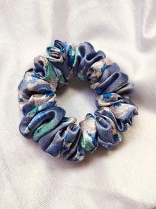Blue Marine Printed Satin Scrunchies
