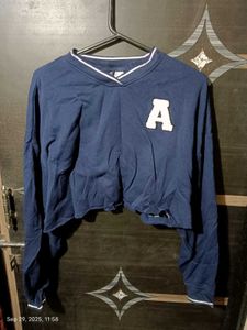 Navy Blue Varsity 'A' Cropped Sweatshirt