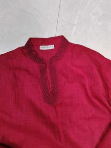 Red Kurta with Mandarin Collar