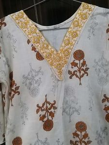 Floral Print Top with Embroidered Neckline